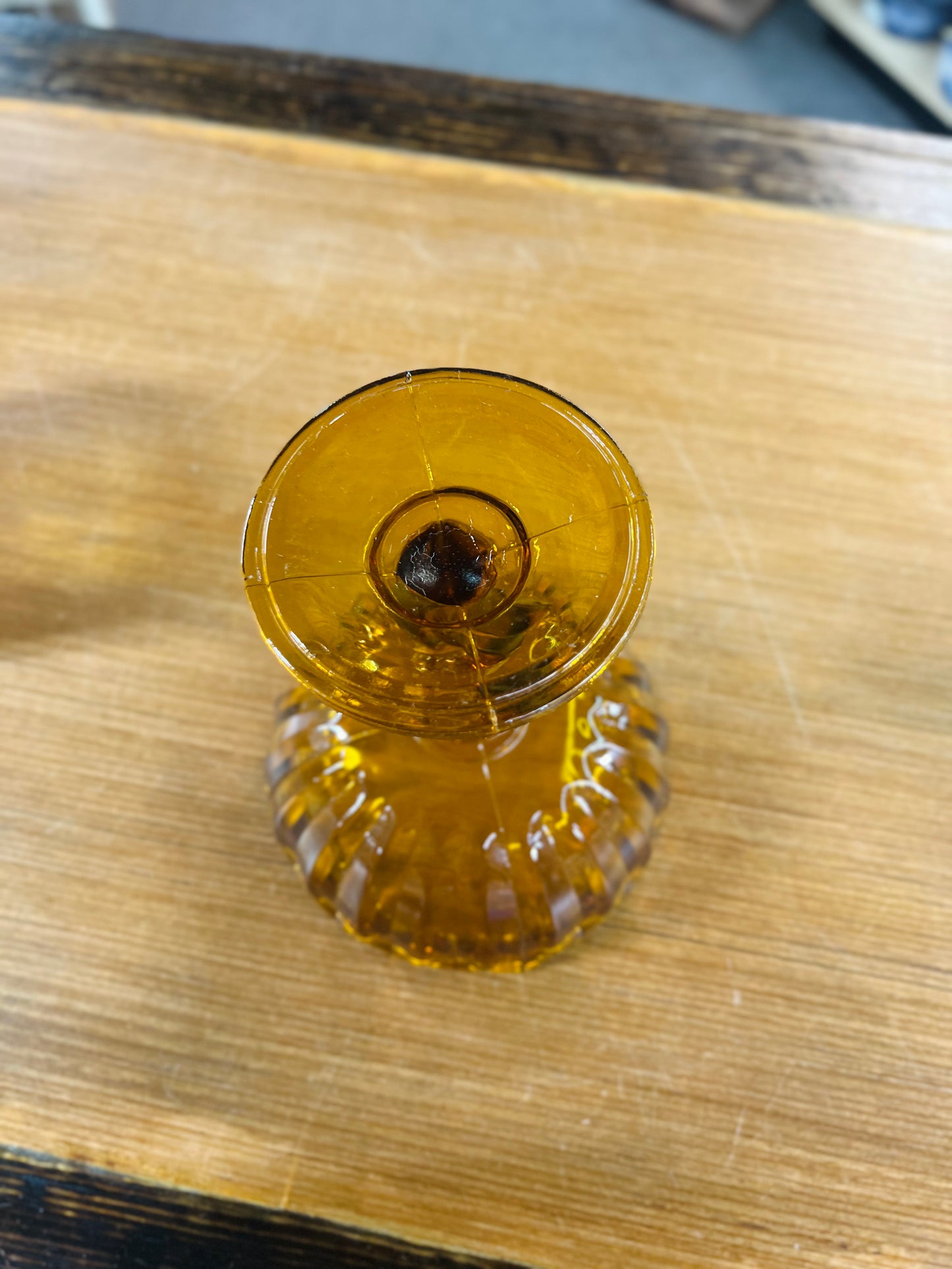 Vintage Indiana Glass Amber 1960s Pedestal Bowl Lotus Flower