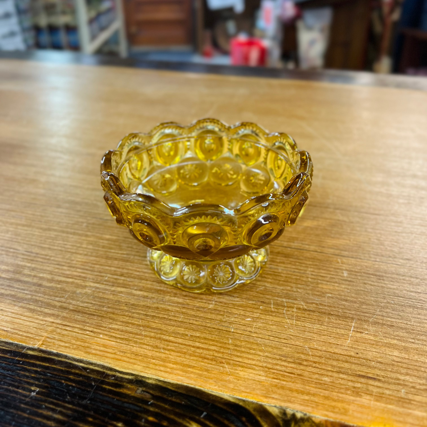 Vintage L.E. Smith 1960s Moon and Stars Amber Dish
