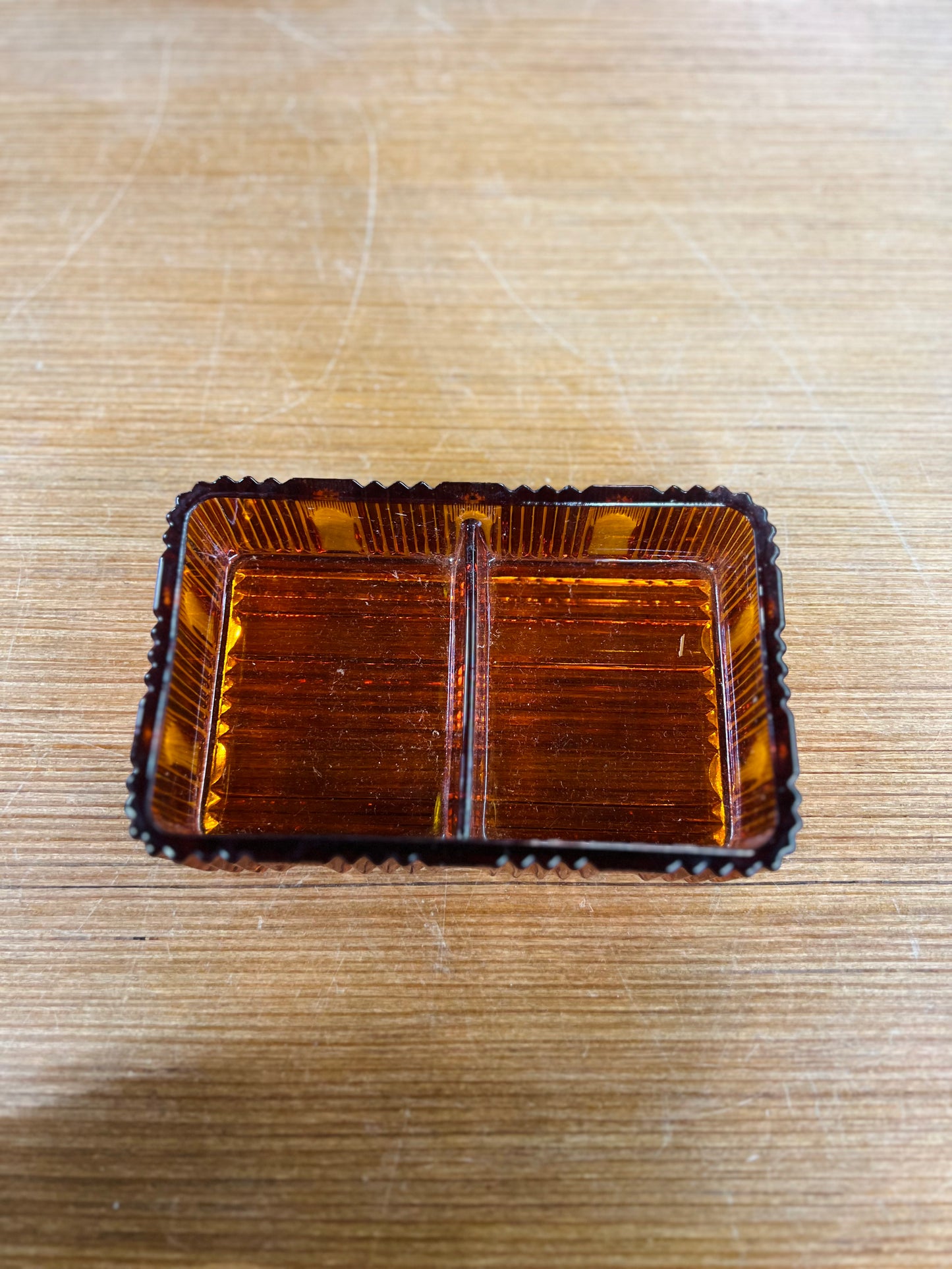 Vintage Indiana Glass Divided Amber Dish