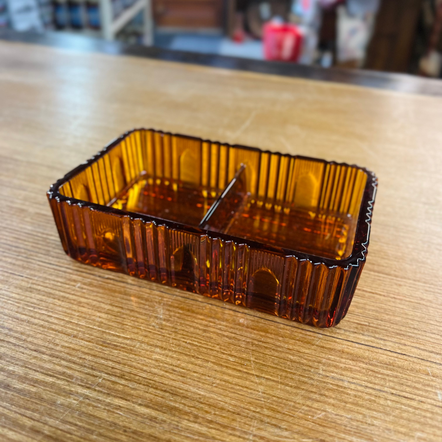 Vintage Indiana Glass Divided Amber Dish