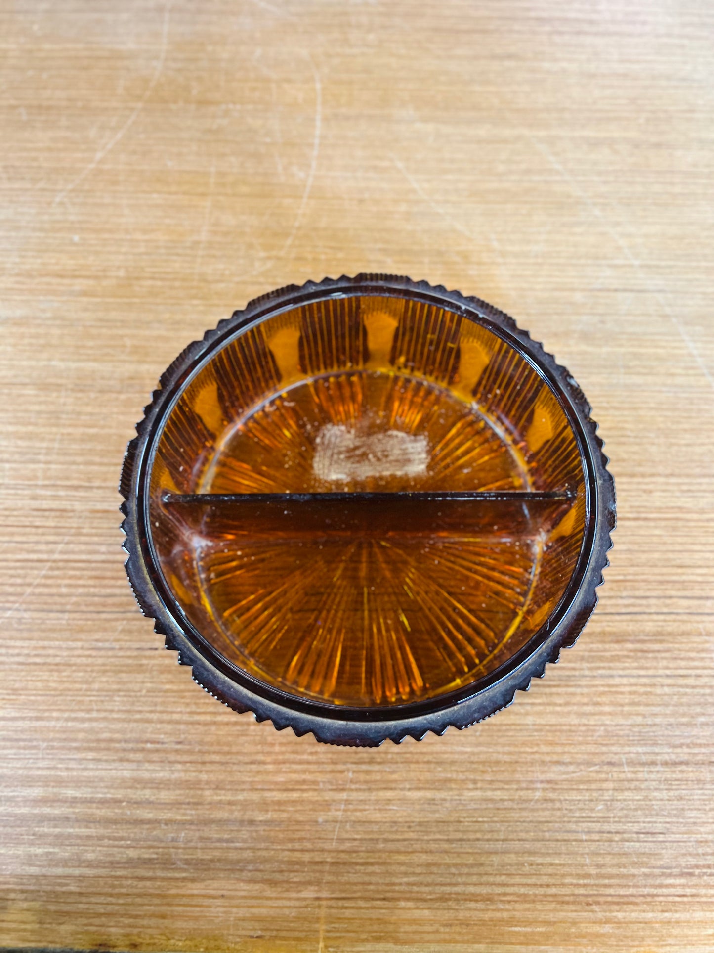 Vintage Indiana Glass Amber Divided Candy Dish - No Lid