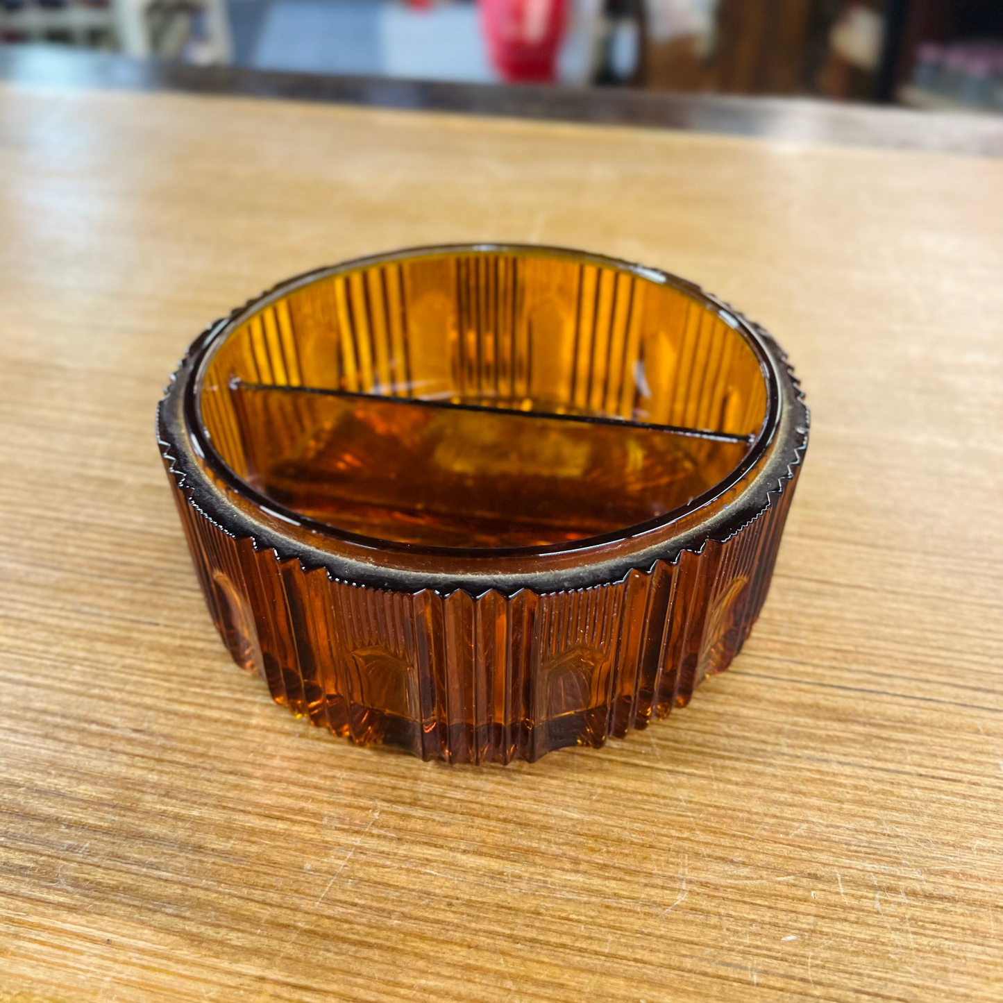 Vintage Indiana Glass Amber Divided Candy Dish - No Lid