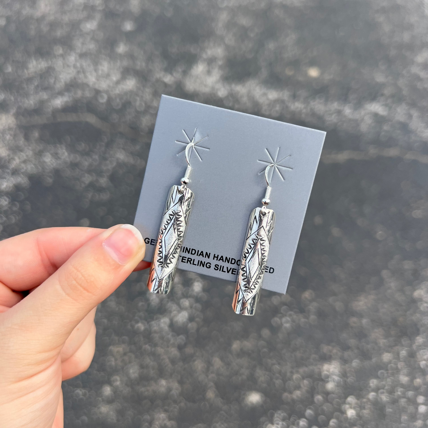 Aztec Stamped Sterling Silver Long Dangle Earrings