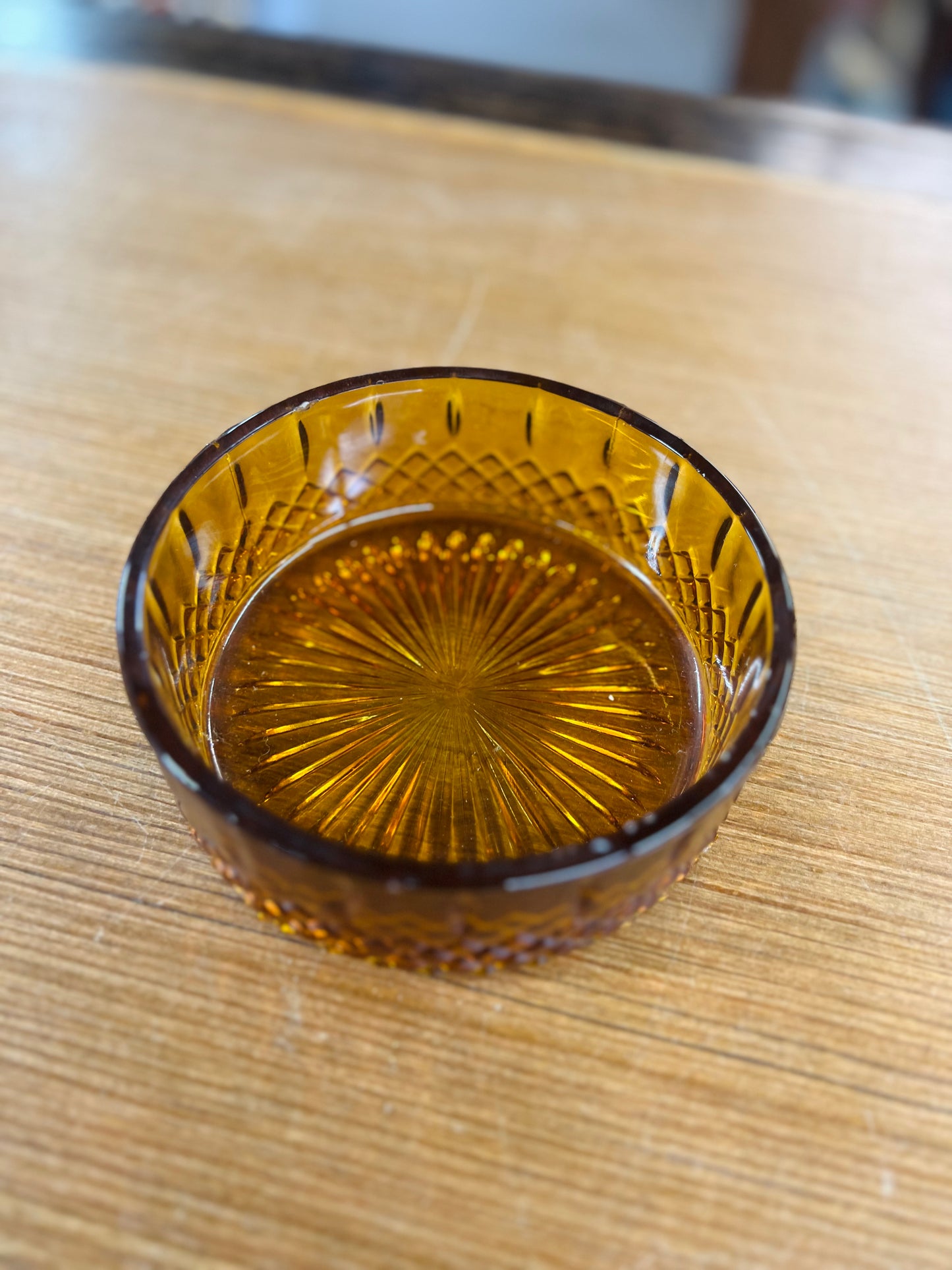 Vintage Indiana Glass Amber Candy Dish - Diamond Pattern