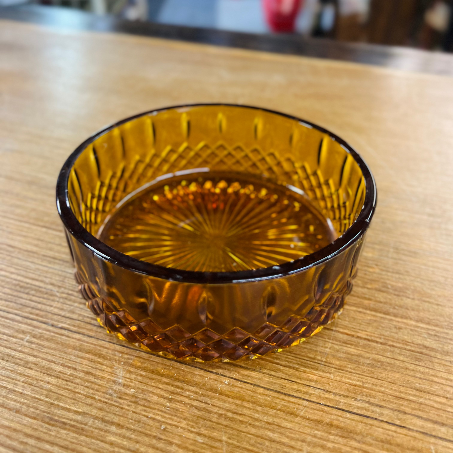 Vintage Indiana Glass Amber Candy Dish - Diamond Pattern