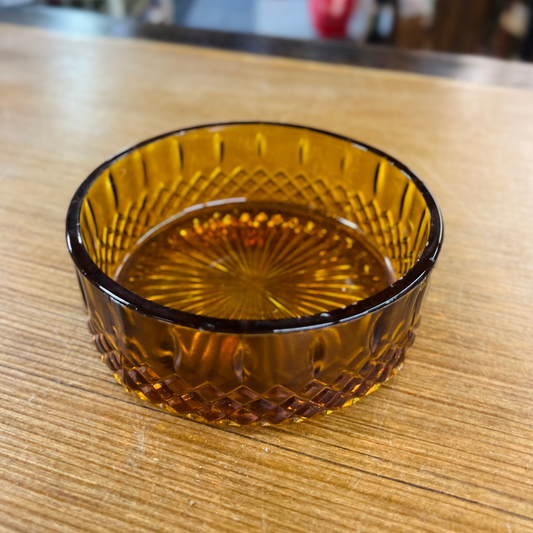 Vintage Indiana Glass Amber Candy Dish - Diamond Pattern