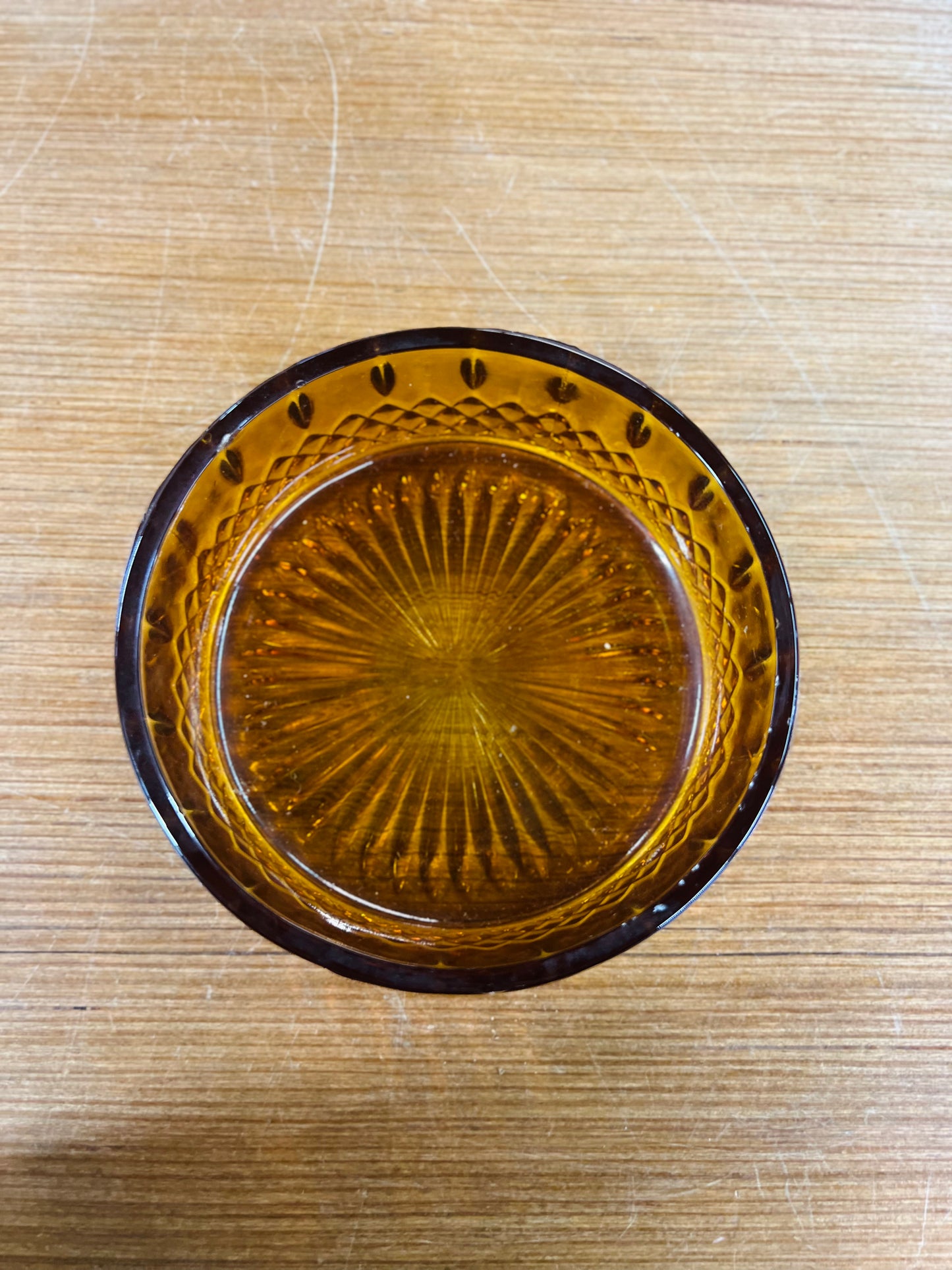 Vintage Indiana Glass Amber Candy Dish - Diamond Pattern