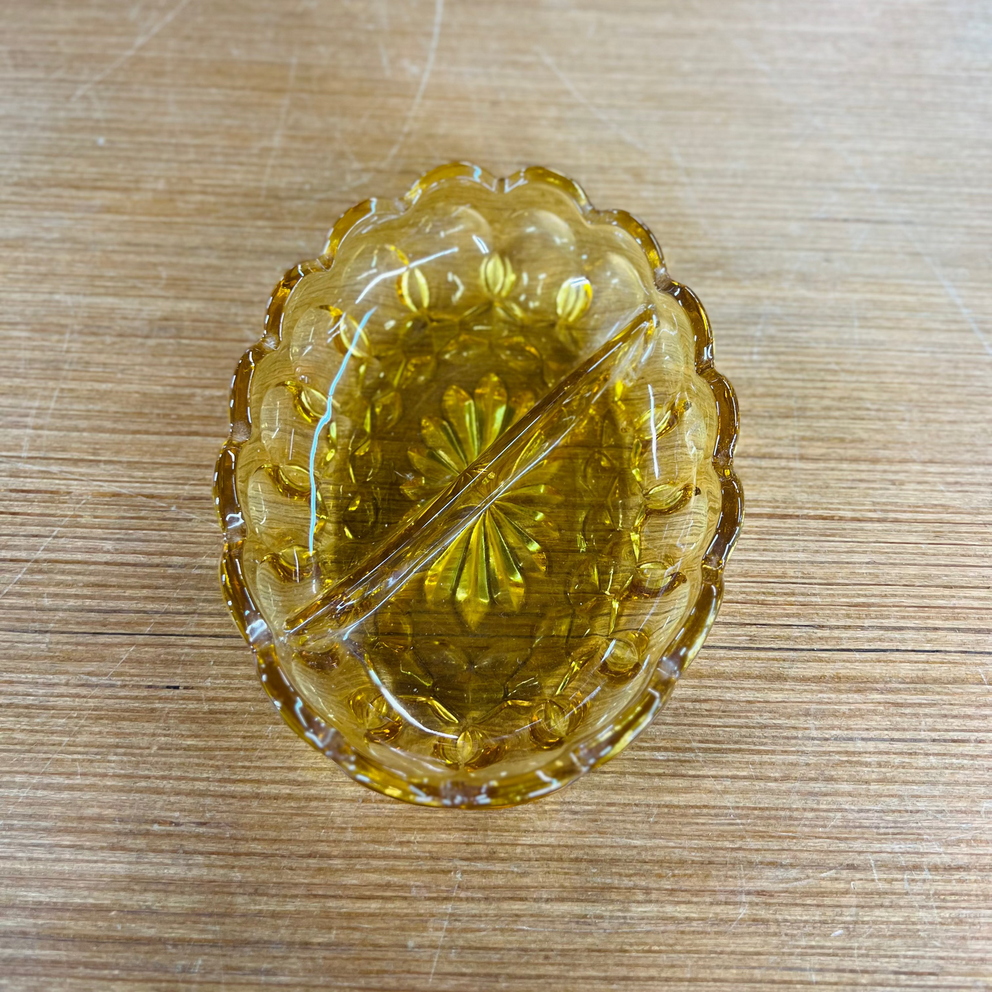 Vintage Indiana Glass Amber Divided Oval Dish
