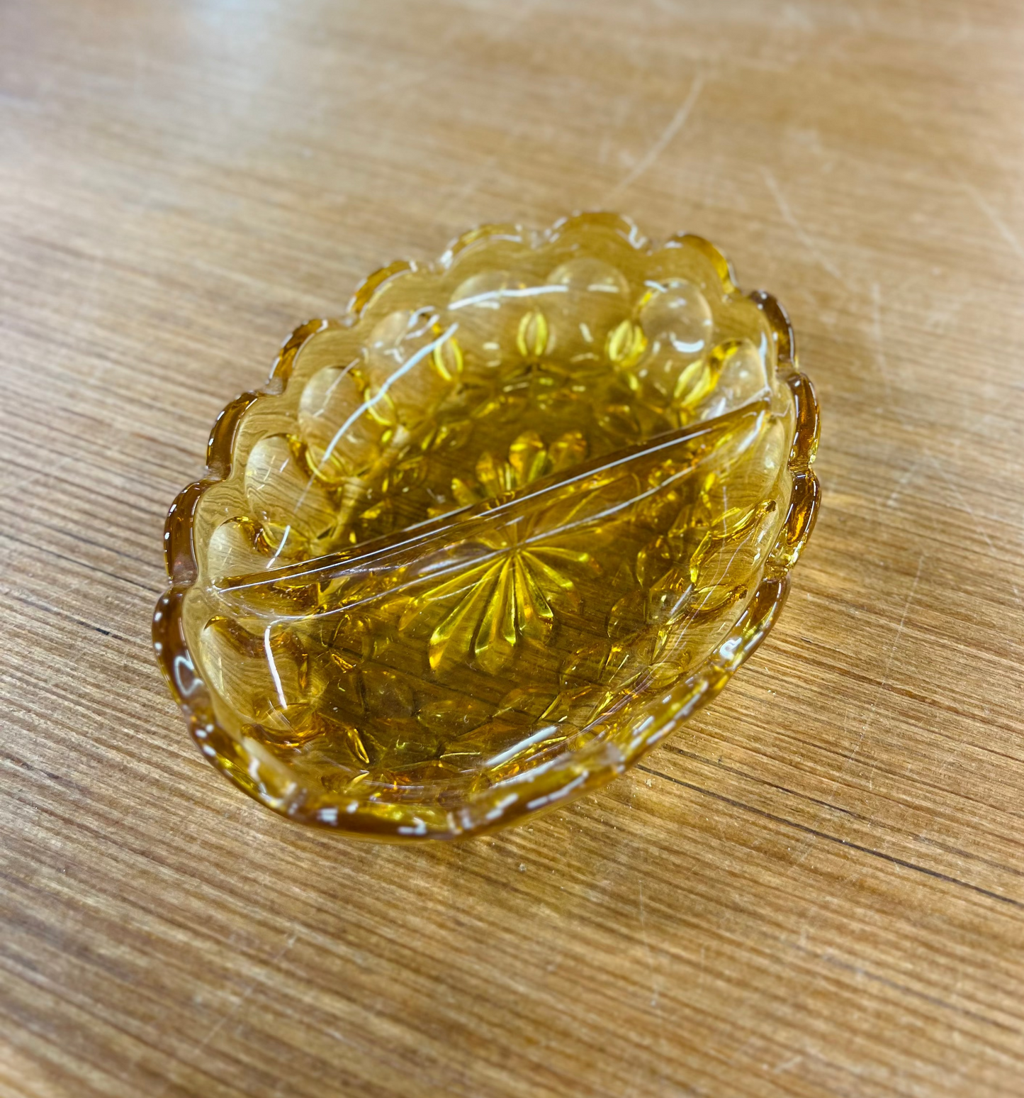 Vintage Indiana Glass Amber Divided Oval Dish
