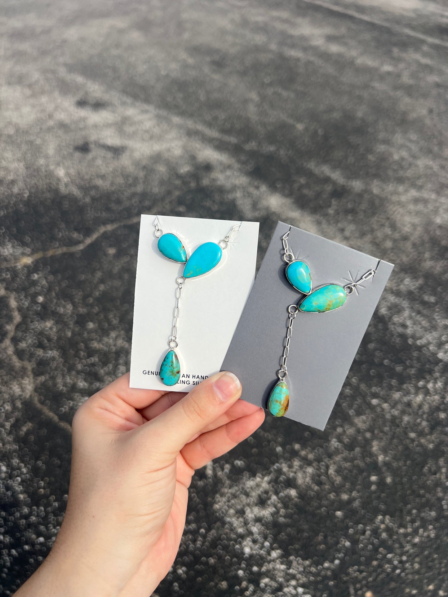 Kingman Turquoise 3 Stone Dangle Necklace