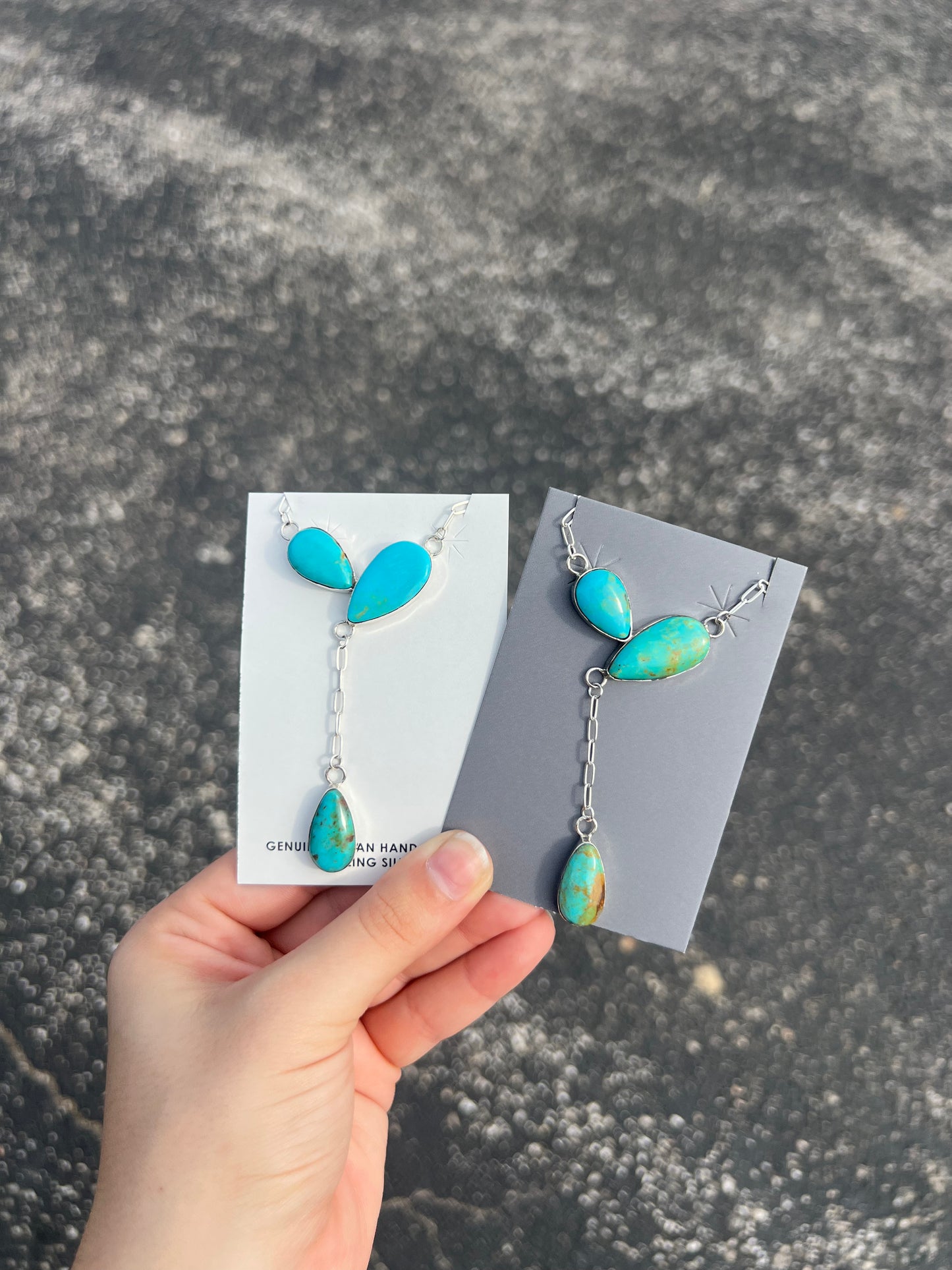 Kingman Turquoise 3 Stone Dangle Necklace