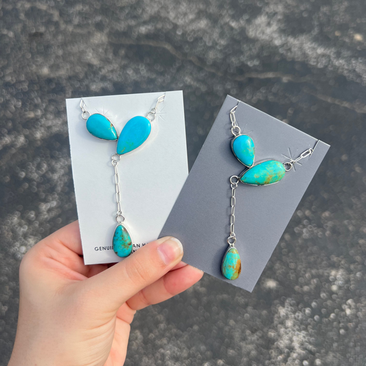 Kingman Turquoise 3 Stone Dangle Necklace