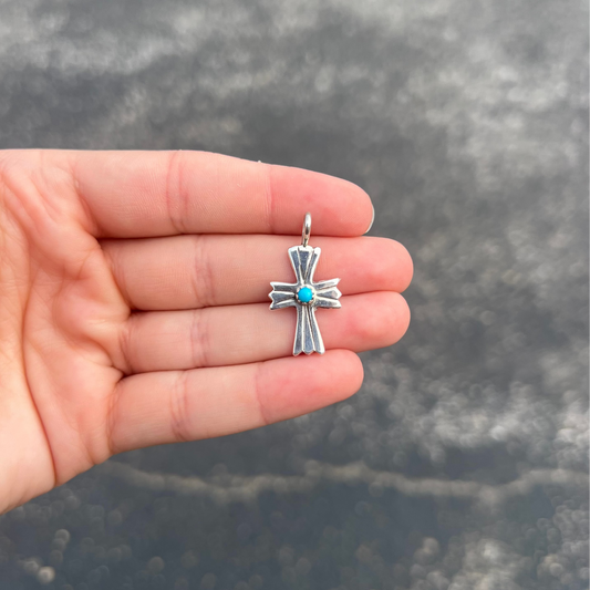 Navajo Sterling Silver Natural Turquoise Cross Pendant