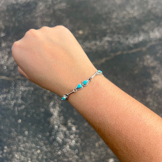 8 Stone Turquoise Teardrop Sterling Silver Link Bracelet