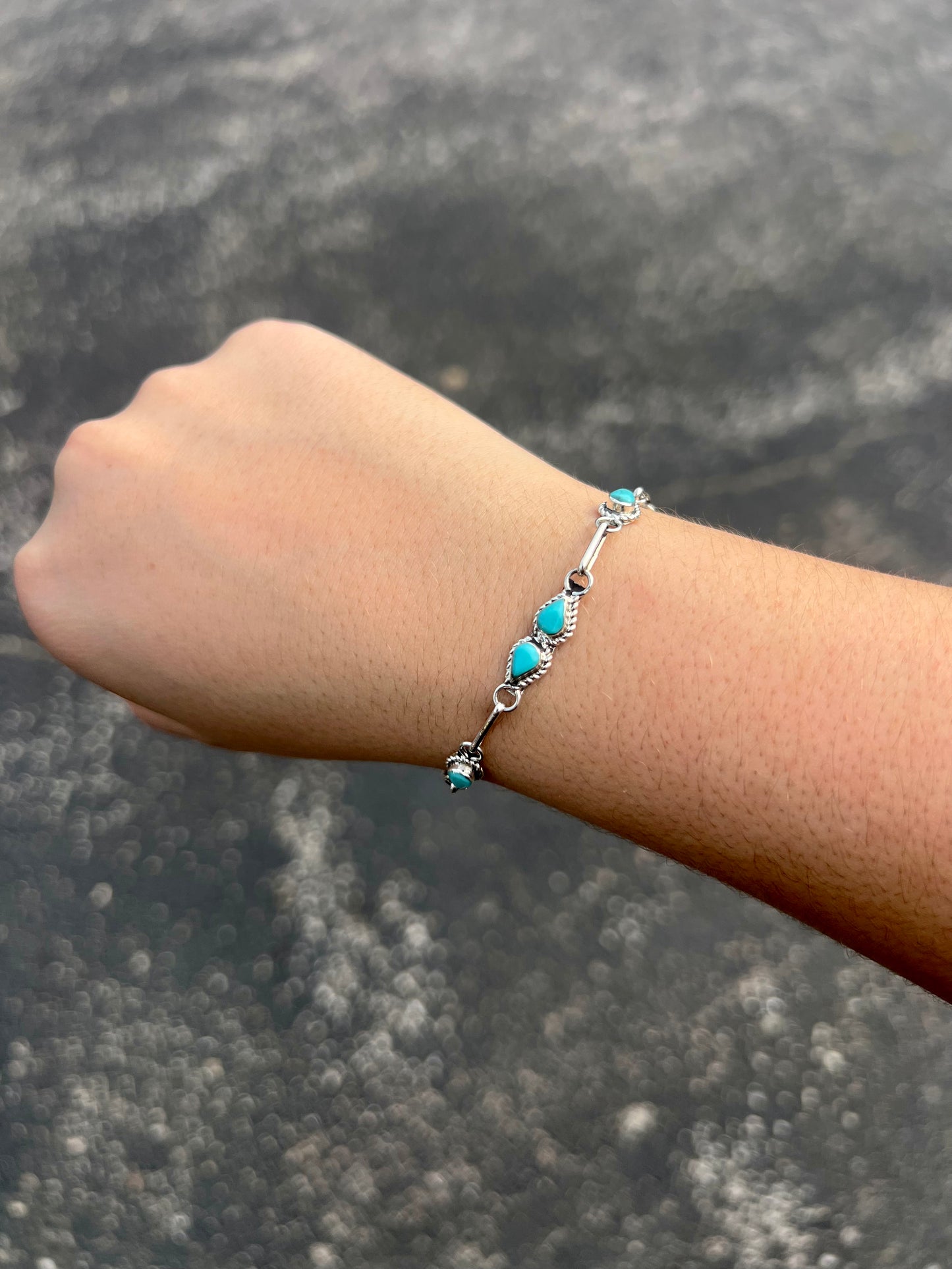 8 Stone Turquoise Teardrop Sterling Silver Link Bracelet