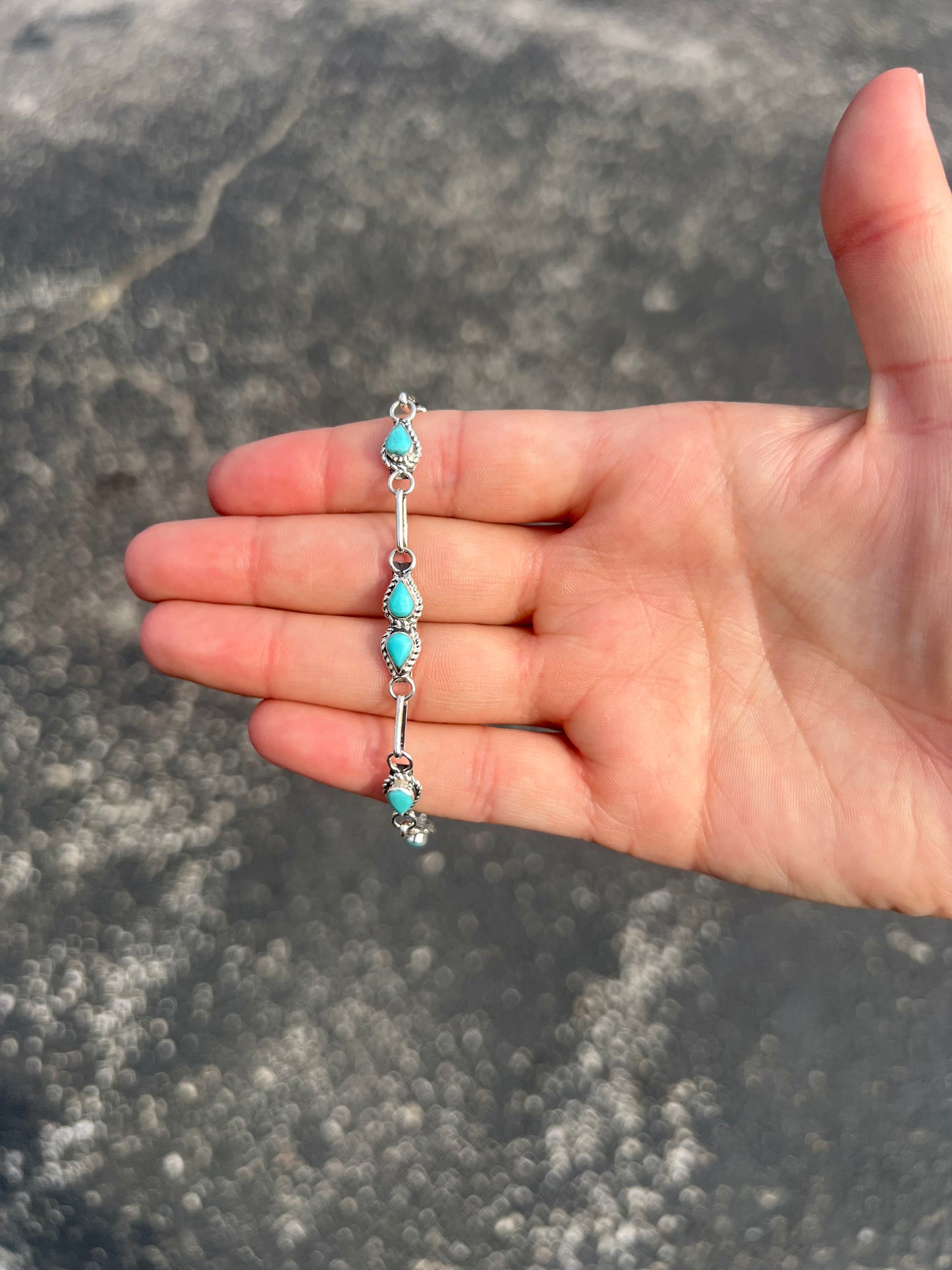 8 Stone Turquoise Teardrop Sterling Silver Link Bracelet