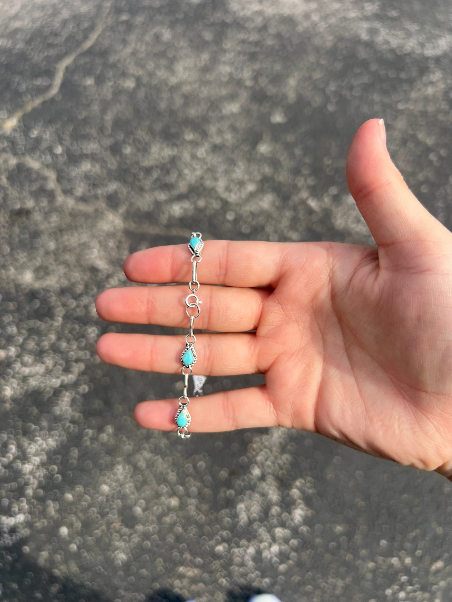 8 Stone Turquoise Teardrop Sterling Silver Link Bracelet