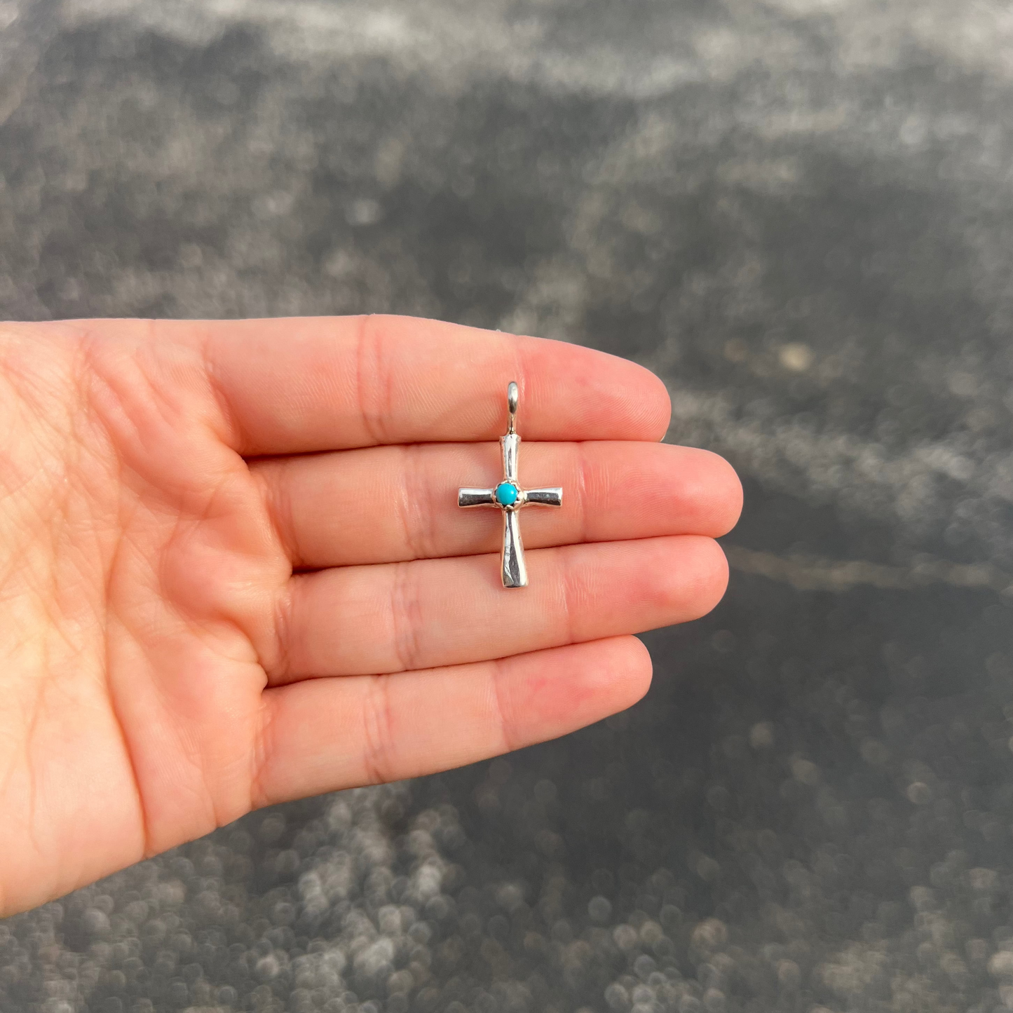 Navajo Genuine Turquoise 3mm Stud Sterling Silver Cross Pendant