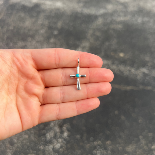 Navajo Genuine Turquoise 3mm Stud Sterling Silver Cross Pendant