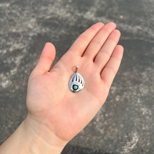 Genuine Turquoise Sterling Silver Shadow Box Badger Paw Pendant