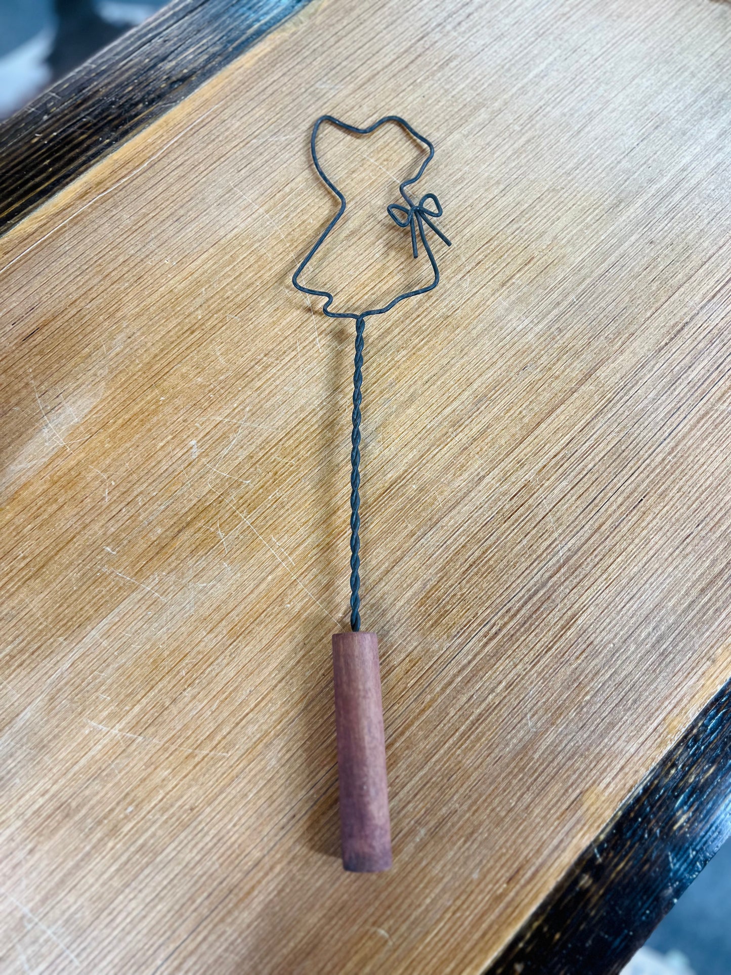 Vintage Wire Rug Beater with Wooden Handle - Dress with a Bow