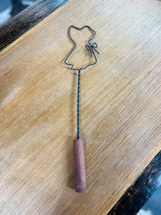 Vintage Wire Rug Beater with Wooden Handle - Dress with a Bow