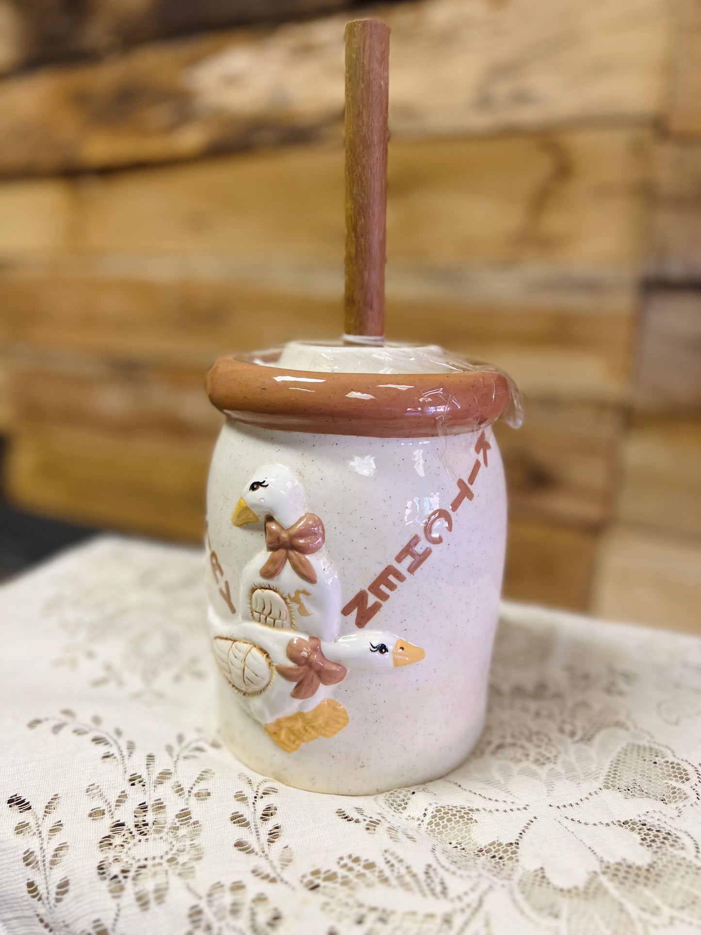 Country Kitchen Goose Churn - Mini Brown and White