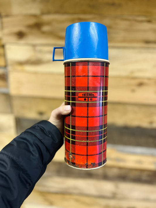 Vintage Red Plaid Thermos Bottle King Seeley