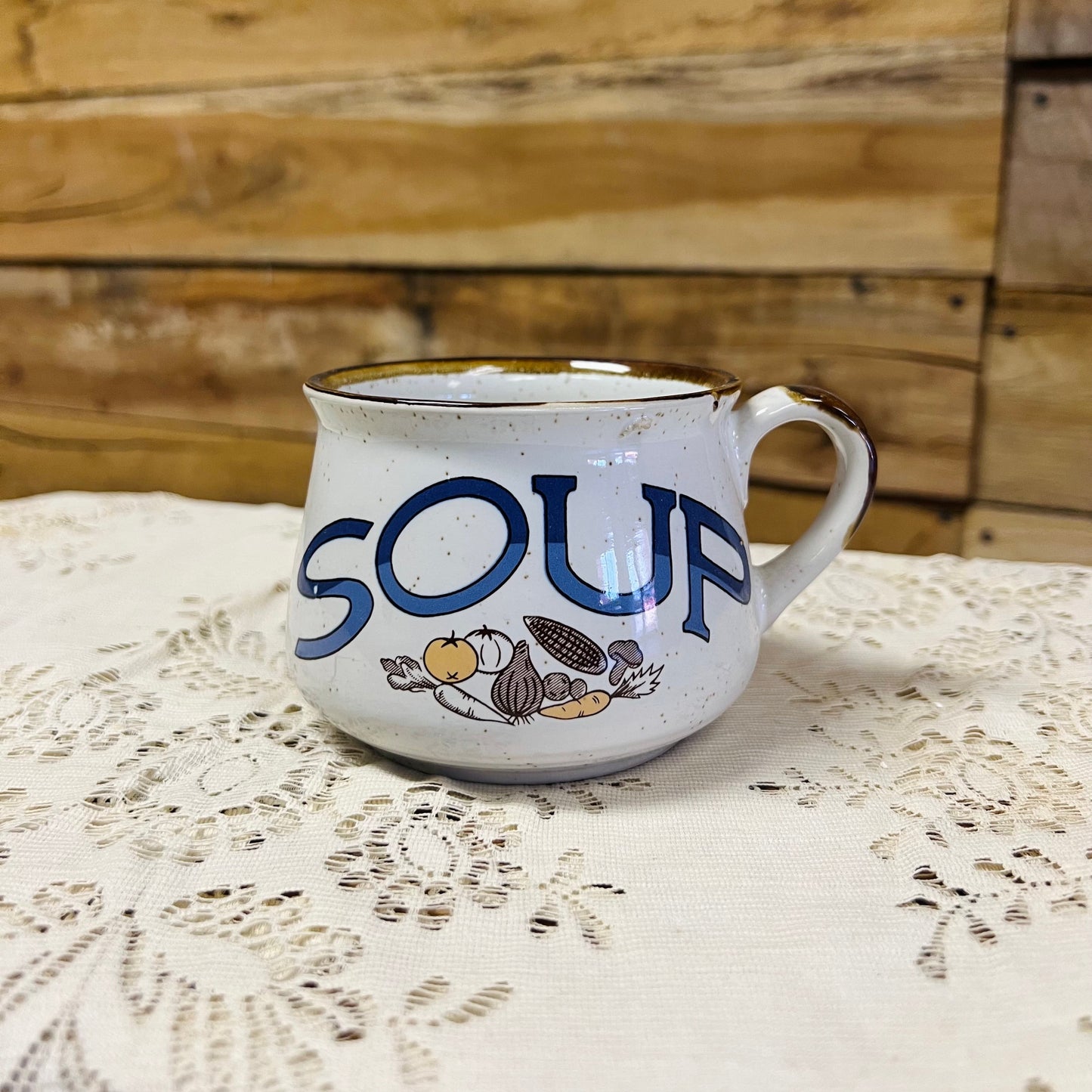 Vintage SOUP White Speckled Mug