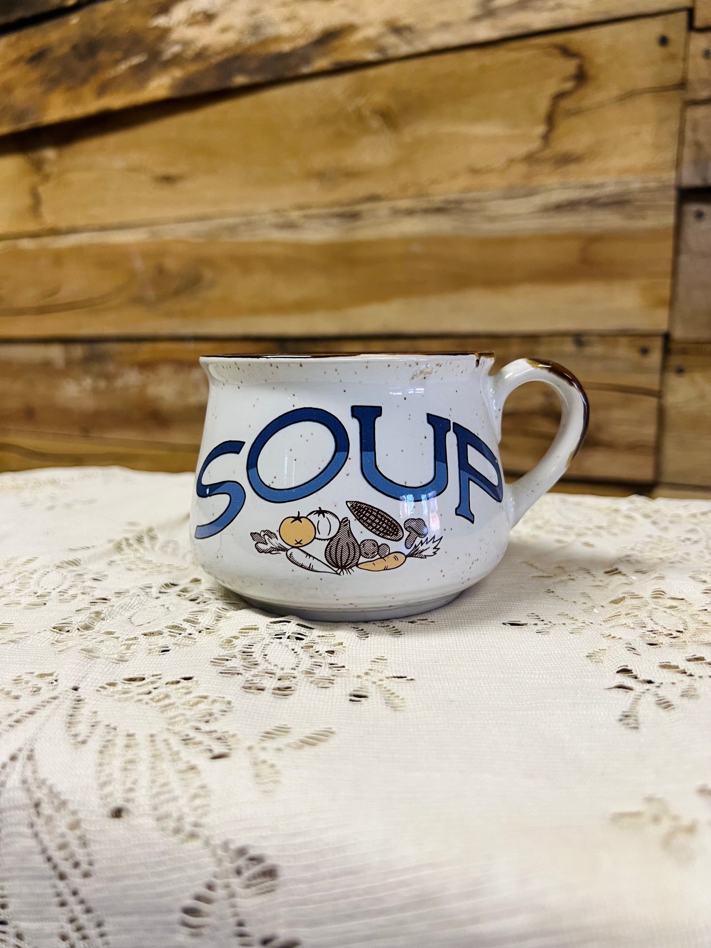Vintage SOUP White Speckled Mug