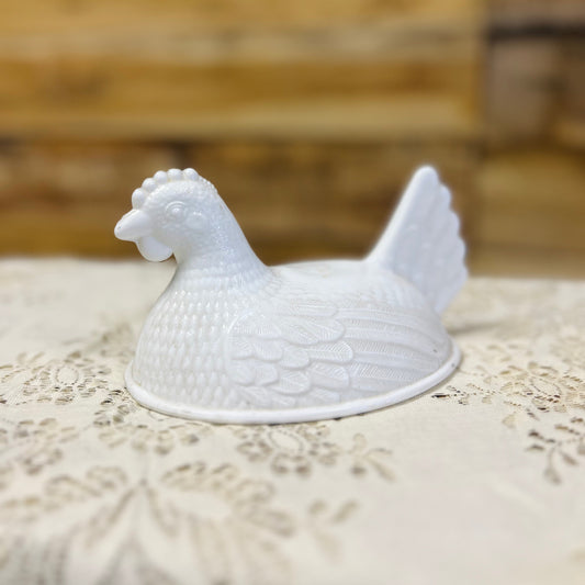Vintage Hen On Nest Milk Glass Candy Dish Lid - Lid ONLY