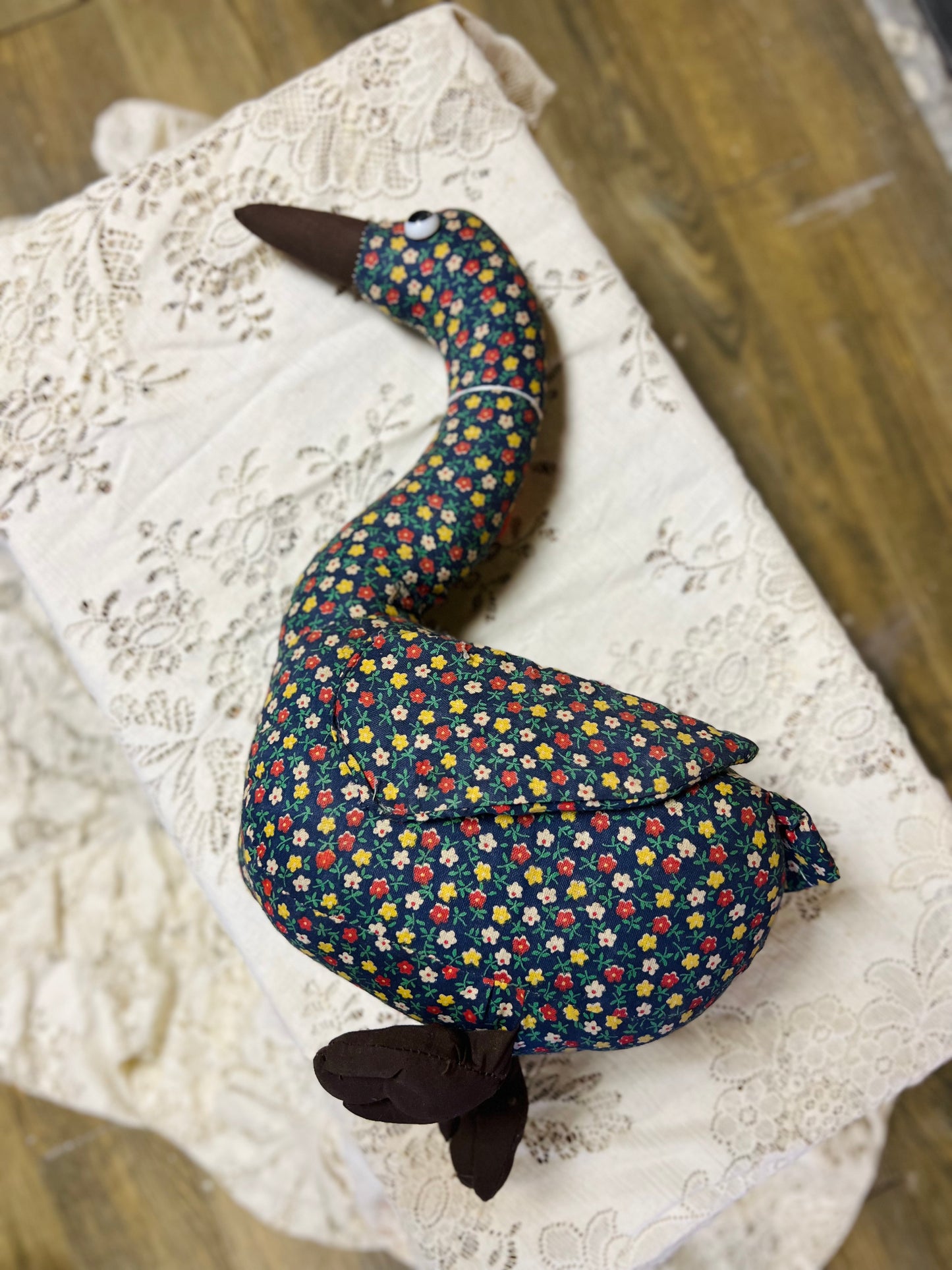 Vintage Floral Stuffed Goose