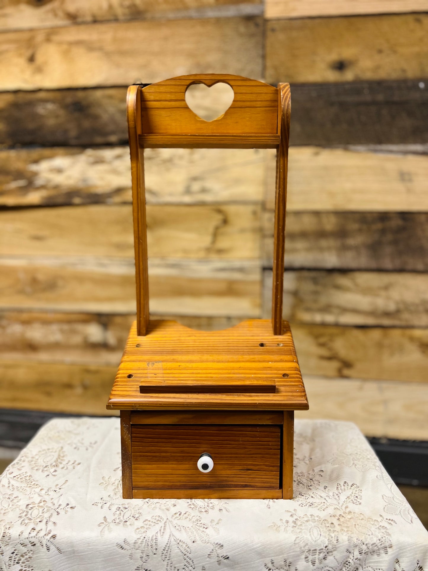 Vintage Wooden Heart Hanging Notepad Table with Drawer