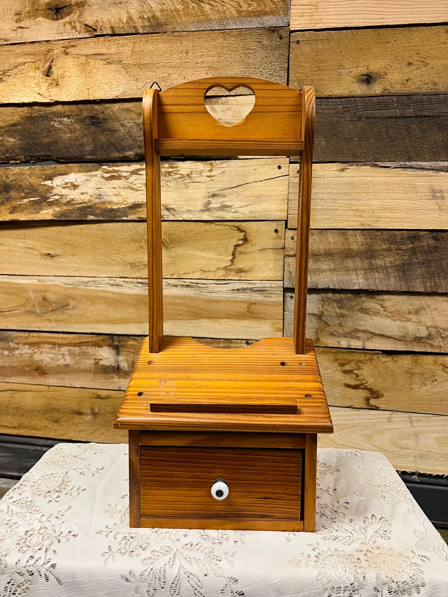 Vintage Wooden Heart Hanging Notepad Table with Drawer