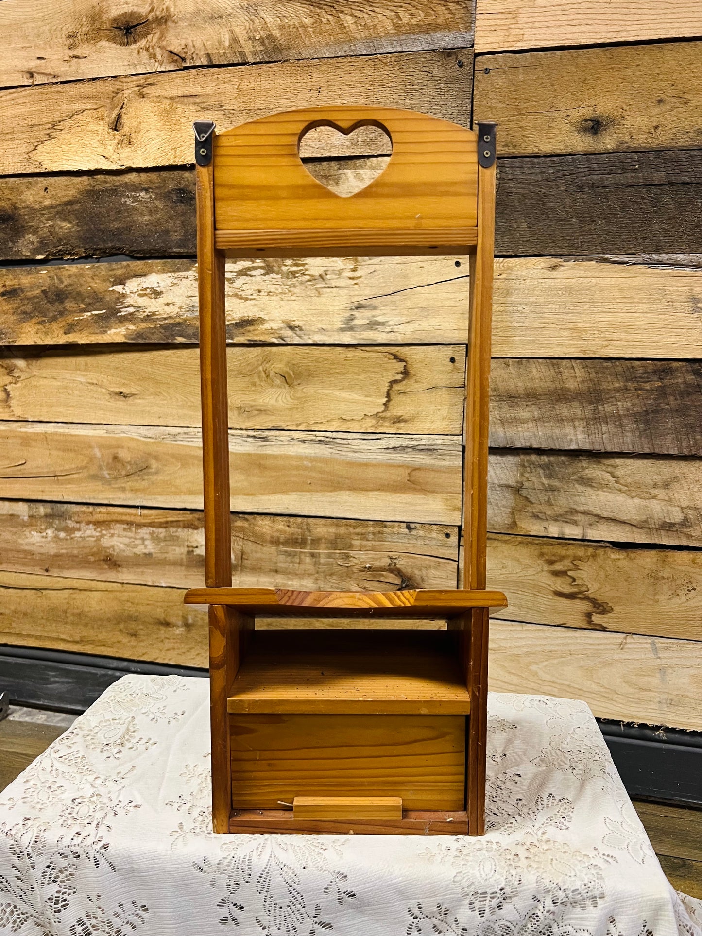 Vintage Wooden Heart Hanging Notepad Table with Drawer