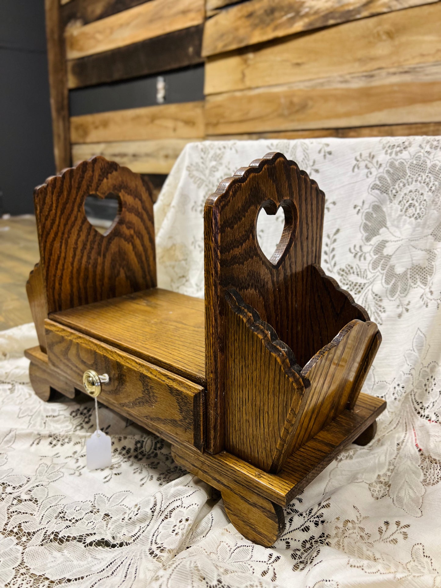 Vintage Wooden Heart Desk/Letter Organizer