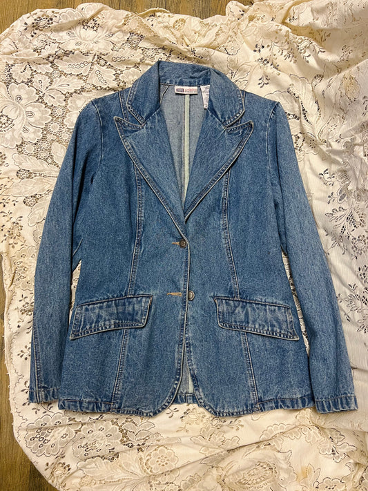 Vintage Faded Glory Denim Blazer Jacket - 100% Cotton - Size Small