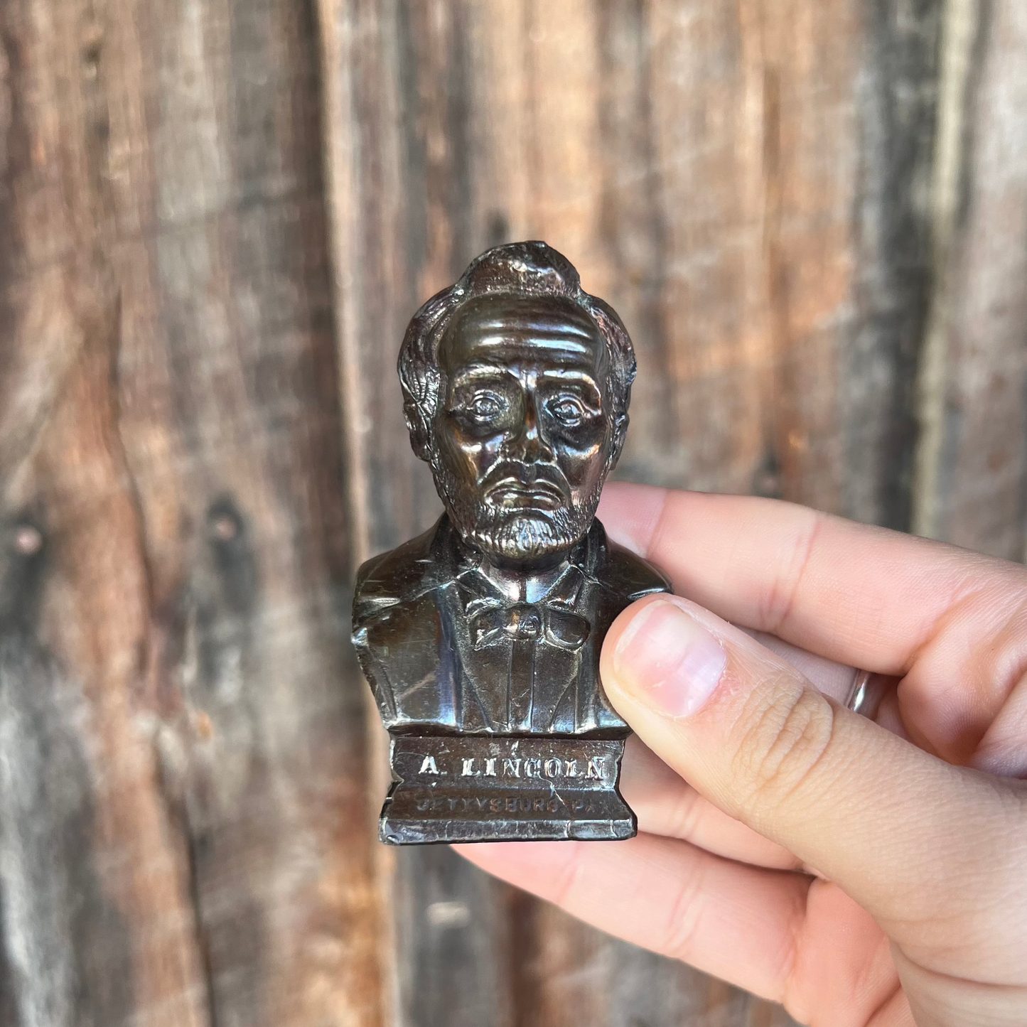 Vintage Abraham Lincoln Bust Brass Metal 2"