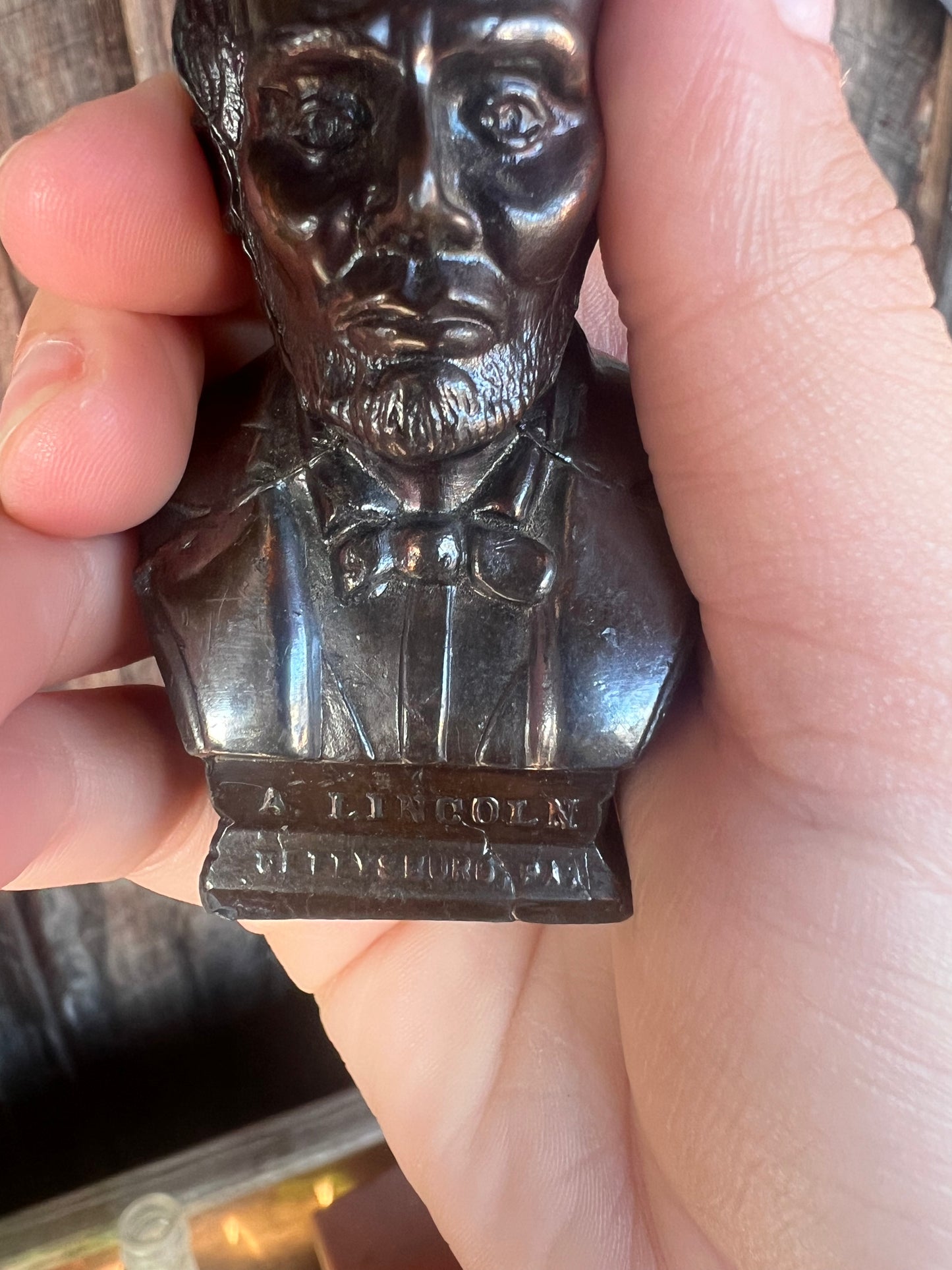 Vintage Abraham Lincoln Bust Brass Metal 2"