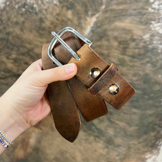 Genuine Plain Leather Belt with Stainless Steel Buckle - Amish Made