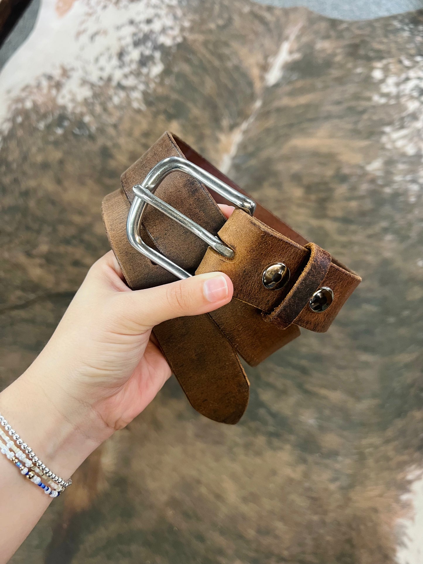 Genuine Plain Leather Belt with Stainless Steel Buckle - Amish Made