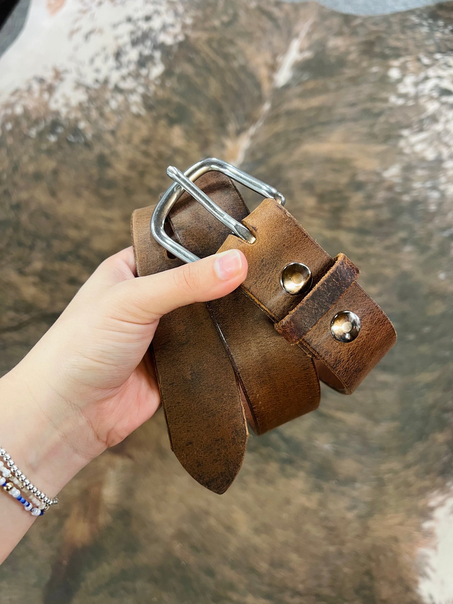 Genuine Plain Leather Belt with Stainless Steel Buckle - Amish Made