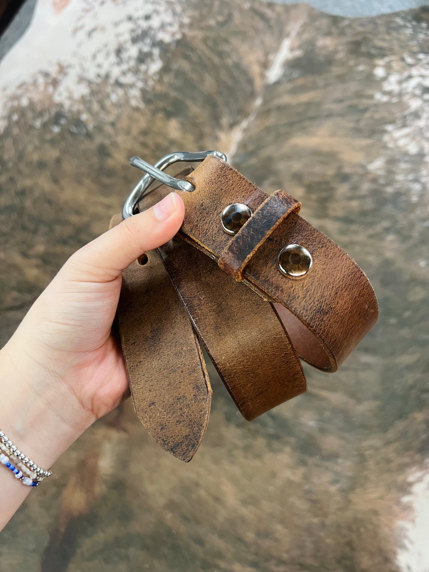 Genuine Plain Leather Belt with Stainless Steel Buckle - Amish Made