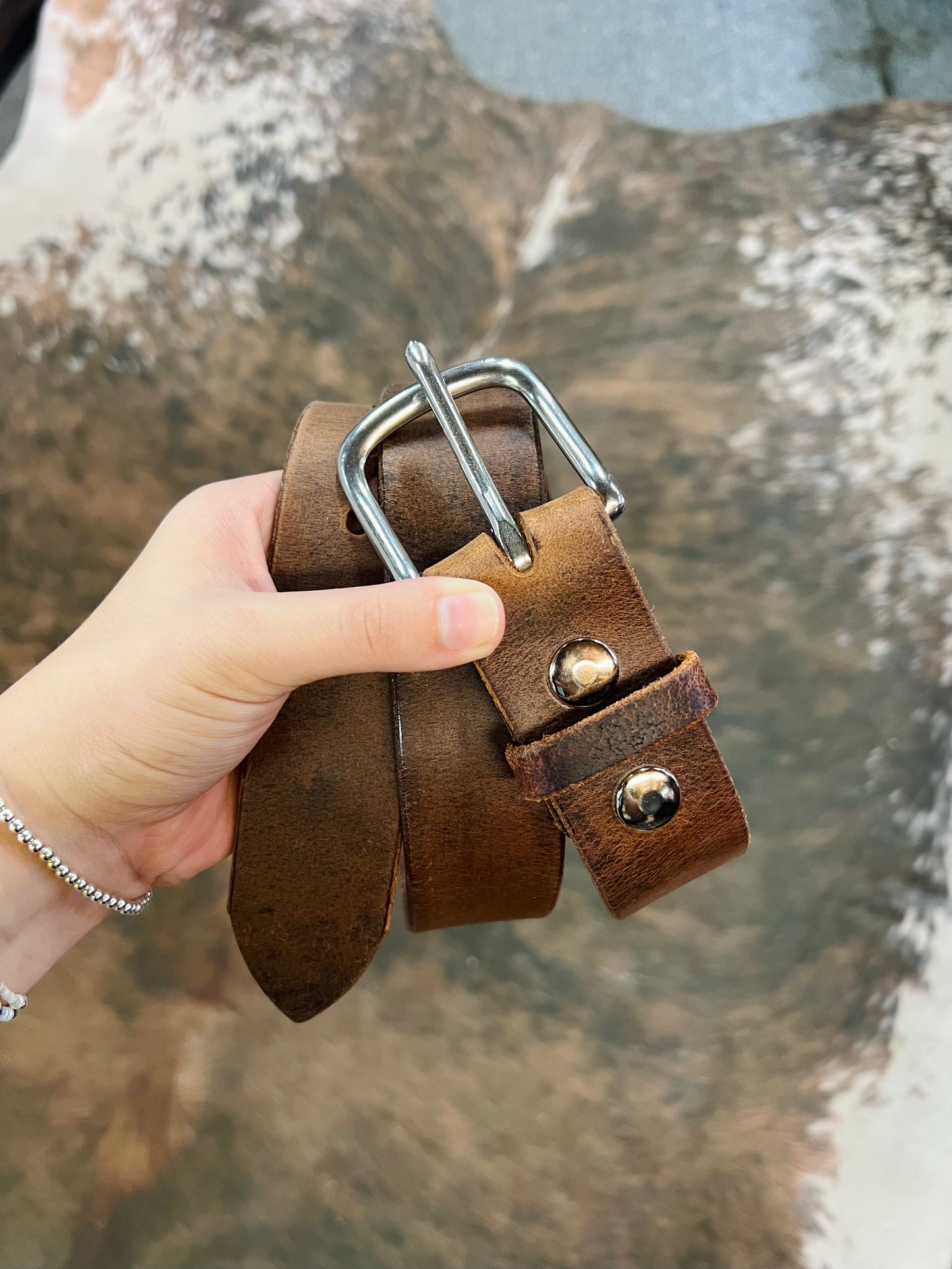 Genuine Plain Leather Belt with Stainless Steel Buckle - Amish Made