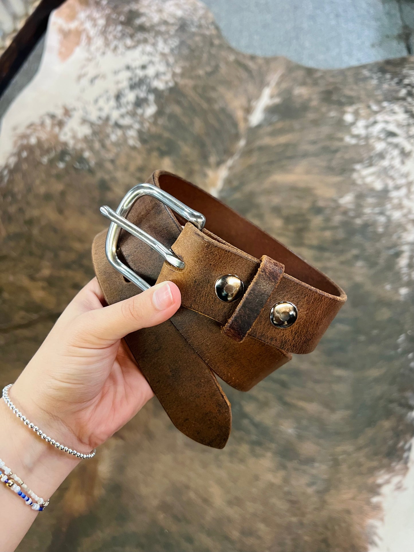 Genuine Plain Leather Belt with Stainless Steel Buckle - Amish Made