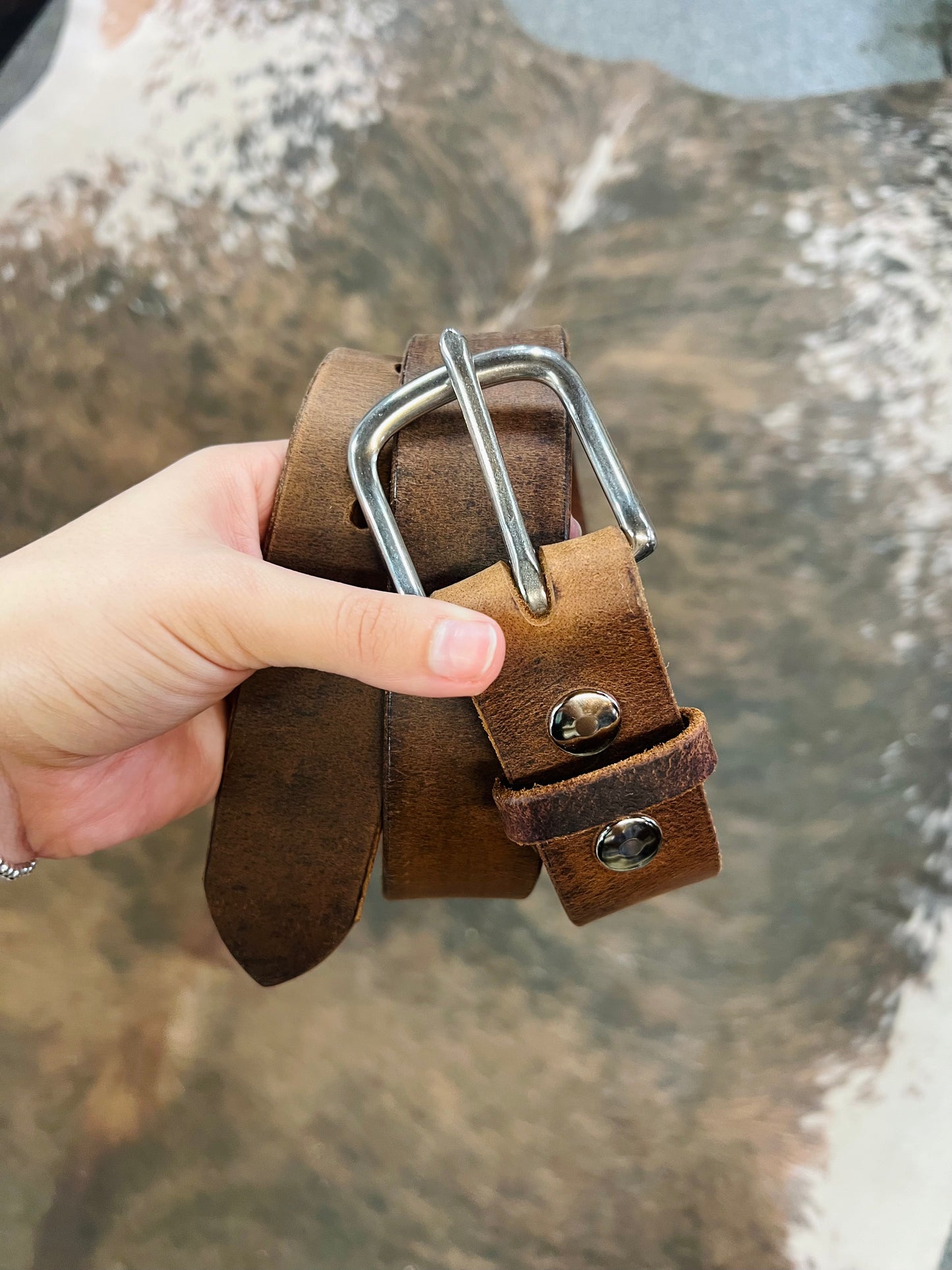 Genuine Plain Leather Belt with Stainless Steel Buckle - Amish Made