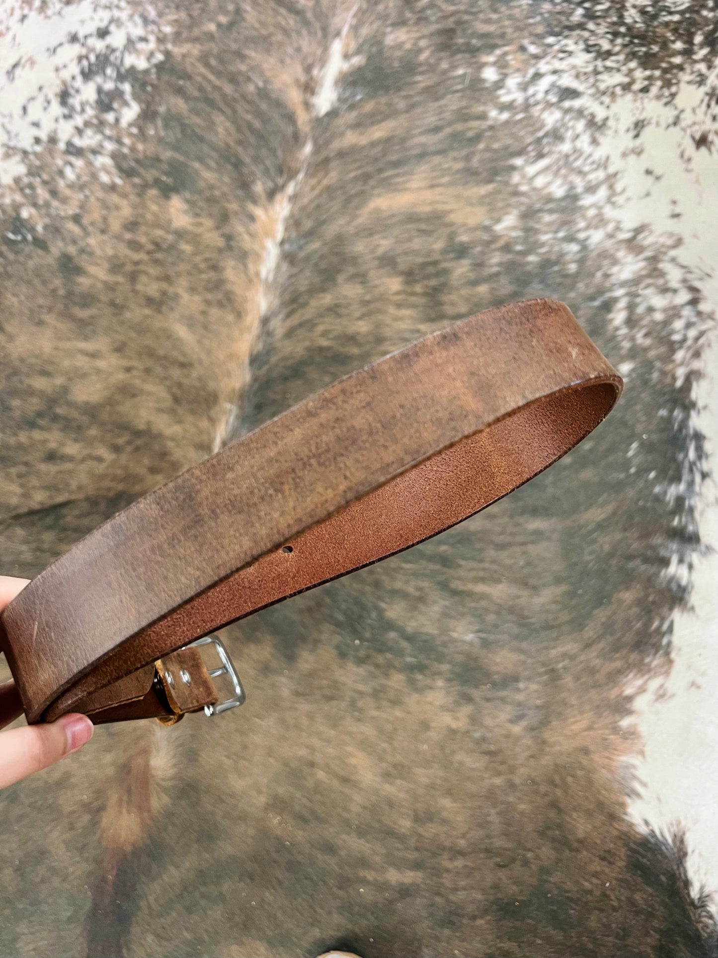 Genuine Plain Leather Belt with Stainless Steel Buckle - Amish Made