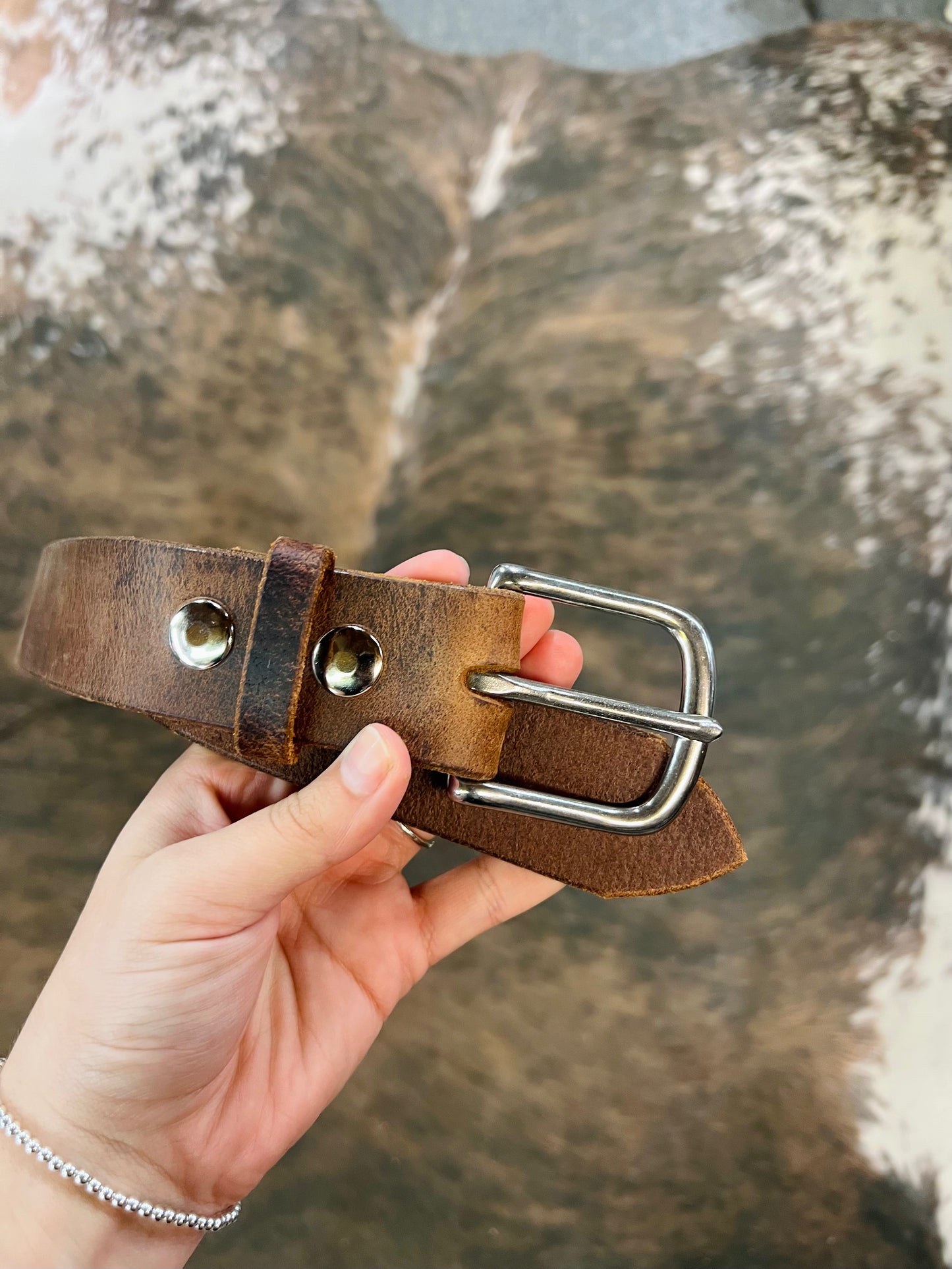 Genuine Plain Leather Belt with Stainless Steel Buckle - Amish Made