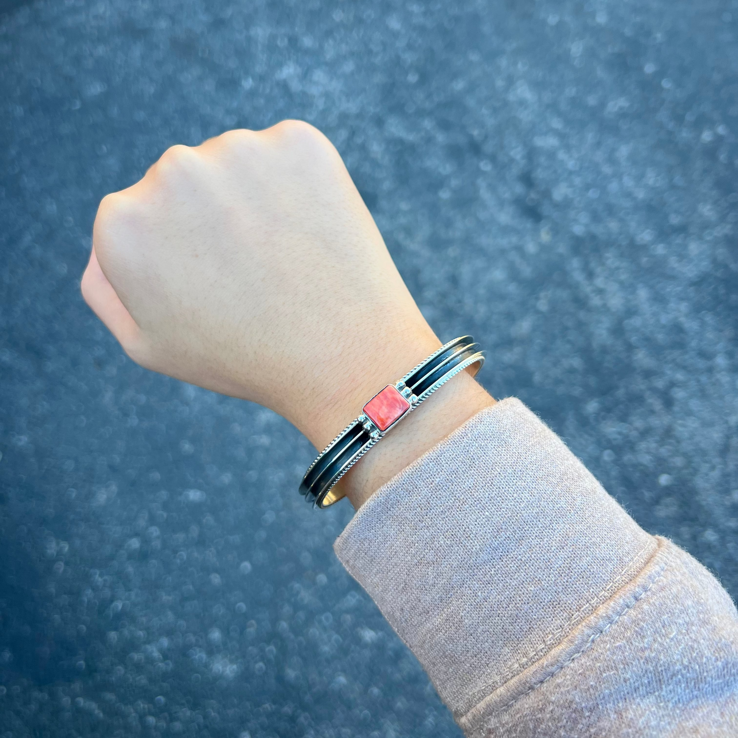 Spiny Oyster Sterling Silver Rail Cuff Bracelet
