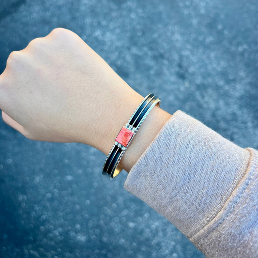 Spiny Oyster Sterling Silver Rail Cuff Bracelet